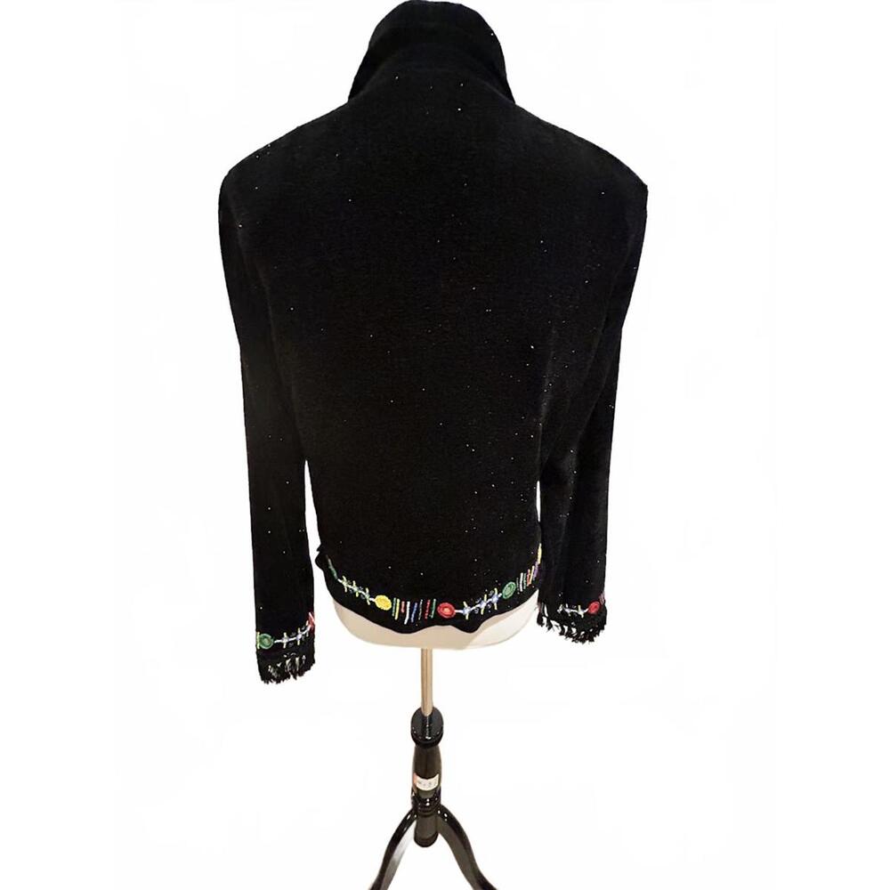 Vintage Black Chenille Beaded Cropped Jacket/sweater Alex Kim/Allure Boho Casual - Picture 8 of 9